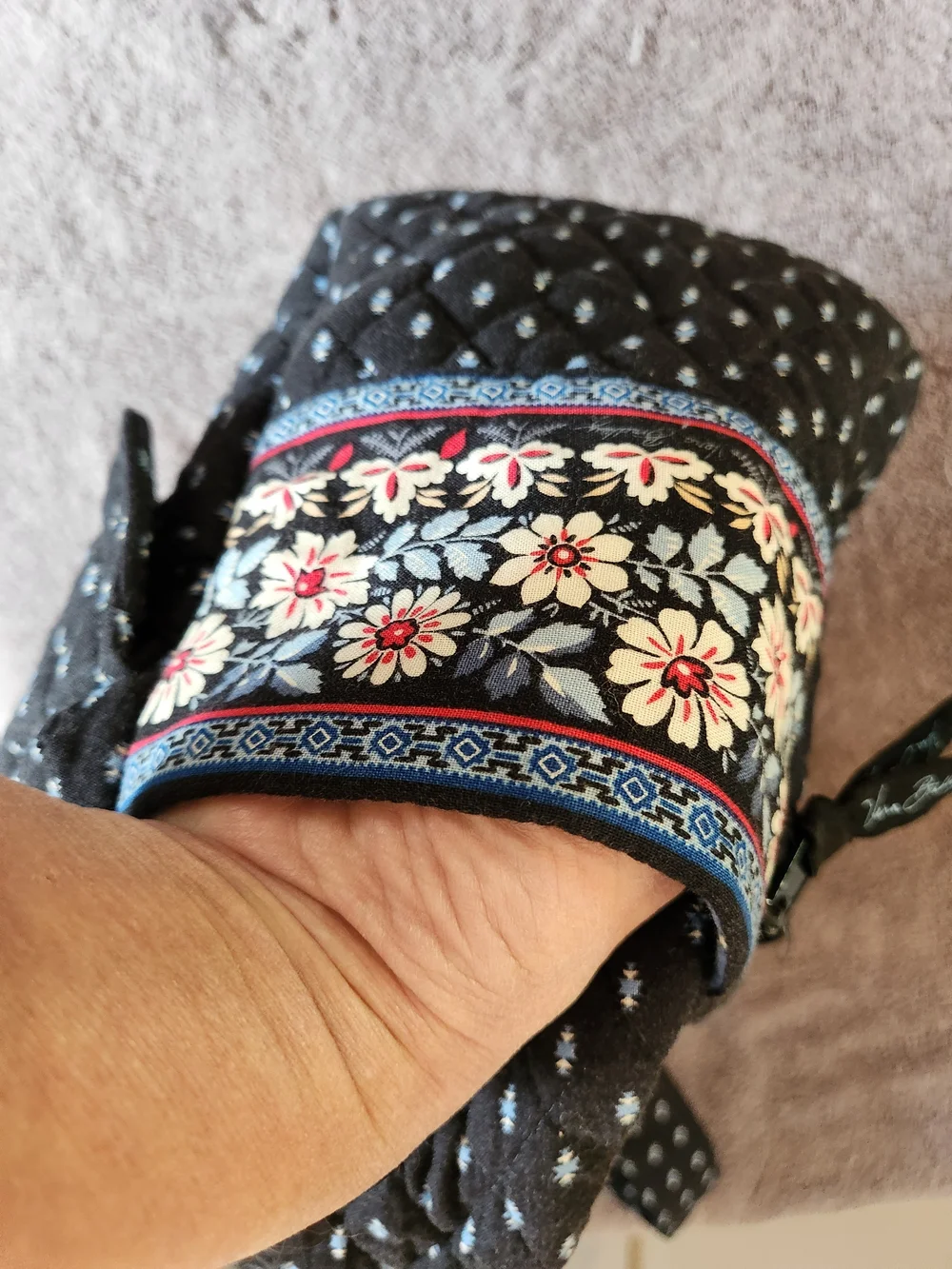 Vera Bradley Black Quilted Crossbody with Floral Trim